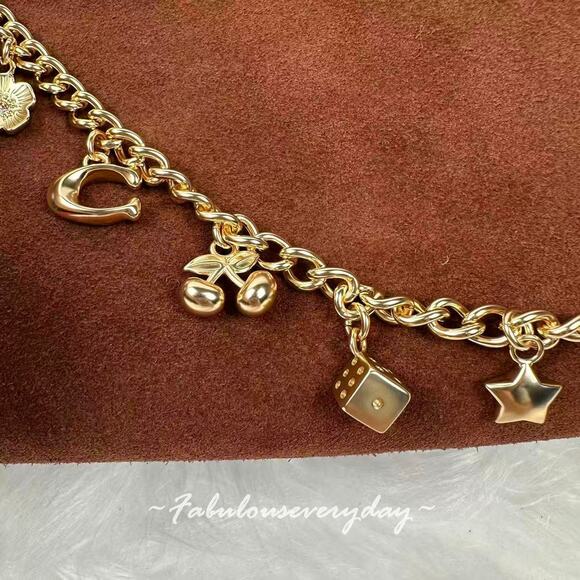 Coach Charm Chain Strap Brass/Gold CCE78 Star Heart Bow C Cherry Tea rose No Bag - Picture 5 of 7